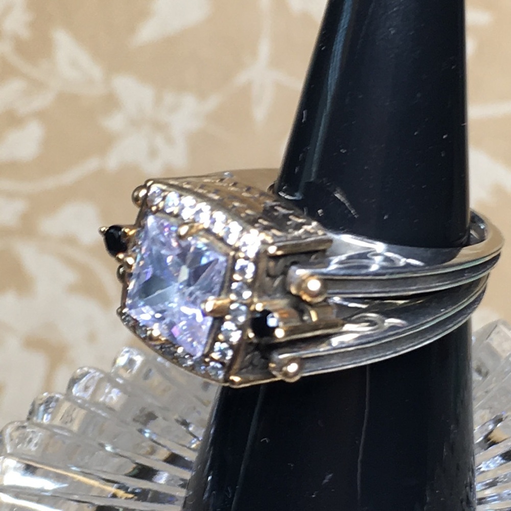 SALE Elegant 925  Sterling Silver & Gold 2 sided Flip Ring with stones